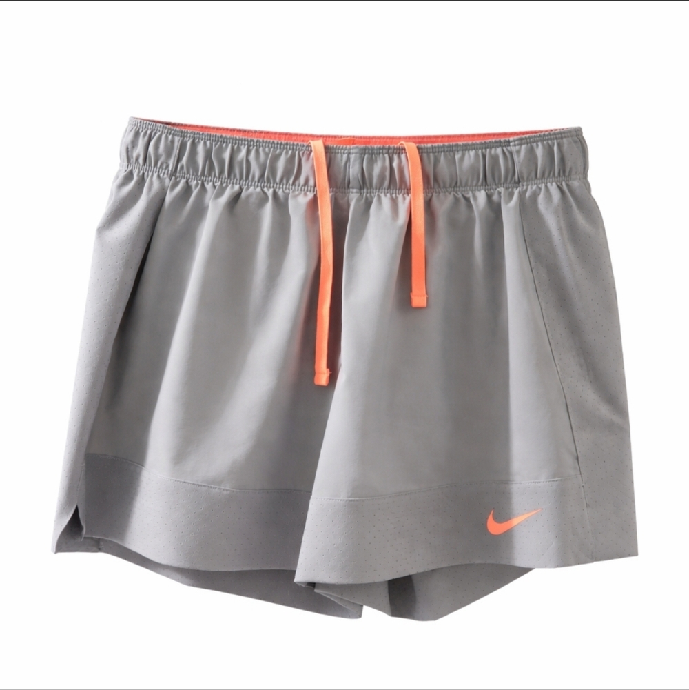 Nike Women Dri Fit Running Shorts Gray Orange Lined Athletic Just Do It Size S